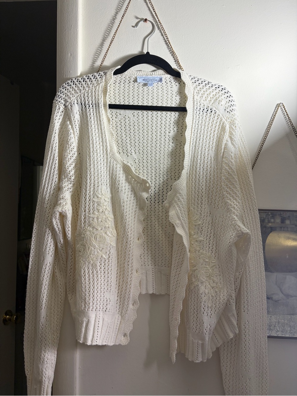 Bridgerton shondalamd Vintage-Inspired Cream Knit Cardigan Sweater